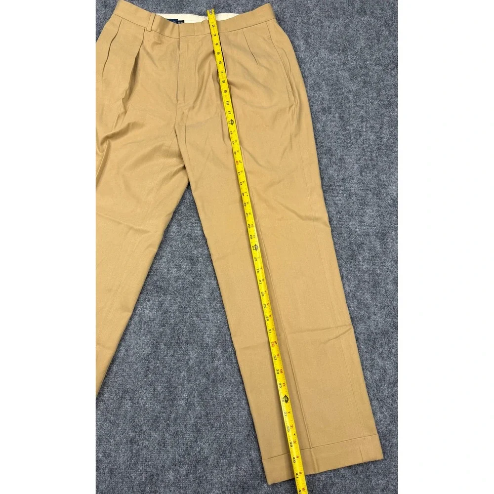 Polo Ralph Lauren Mens 33x30 Silk Cotton Pleated Khaki Trousers Tan Cuffed Pants